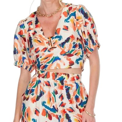 Women's V Neck Ring Print Top - Joy Joy