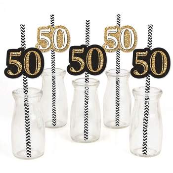 Big Dot of Happiness Adult 50th Birthday - Gold - Paper Straw Decor - Birthday Party Striped Decorative Straws - Set of 24
