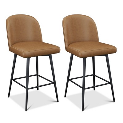Vipbear 26" Height Swivel Counter Height Modern Bar Stools Set of 2 or 3,Cushion Barstools with Back、Footrest and Metal Frame,Gray/Brown/Black