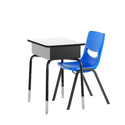 Flash Furniture HERCULES Student Desk with Open Front Metal Book Box, Desktop, and Frame and Heavy-Duty Flex Comfort Classroom Stack Chair