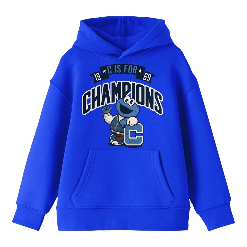 Bioworld Sesame Street "C Is For Champions" Youth Royal Blue Hoodie, 1 of 4