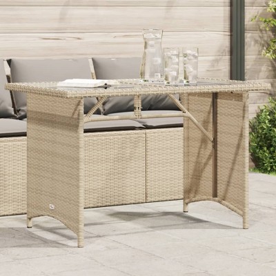 vidaXL Patio Table with Glass Top Brown 43.3"x26.8"x27.6" Poly Rattan