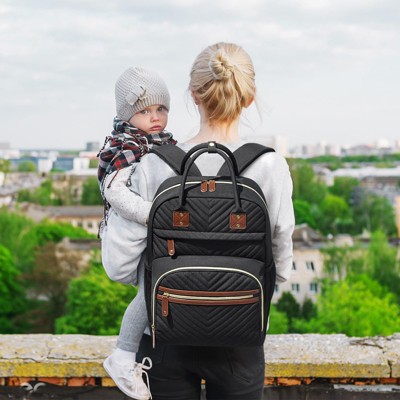 Itopfox Large Capacity Waterproof Diaper Backpack with Insulated Pockets for Baby Essentials, Maternity Travel Bag in Black