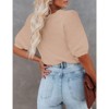 Womens Short Sleeve Lightweight Sweaters Crewneck Knit Pullover Tops with Crochet Sleeve Casual Crochet Blouse Shirt for Spring, Summer - 3 of 4
