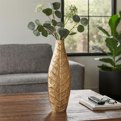 Decorative Metal Leaf Vase for Living Room Decor - Elegant Flower Vase for Bedroom, Entryway, and Home Decor