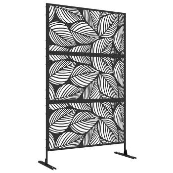Outsunny Metal Outdoor Privacy Screen, Decorative Privacy Fence Screen, Outdoor Divider with Leaf Motif for Patio, 6.5'