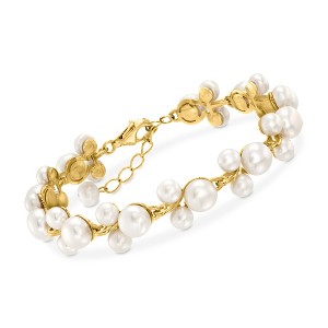 Ross-Simons 5-7.5mm Cultured Pearl Trio Bracelet in 18kt Gold Over Sterling Silver Size 7 - 1 of 4