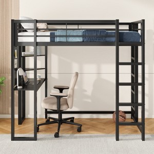 Racxily Loft Bed with Desk, Metal Loft Bed Twin Size, Loft Bed Frame with Desk and Storage Compatible with Boys Girls Teens, Black Bedroom Bed Frame - 1 of 4