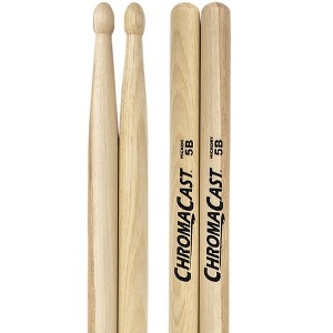 ChromaCast 5B USA Made Hickory Drumsticks Pair - Wood Tipped - Drum Sticks Tour Tested by Pro Drummers - Real American Hickory Wood - 1 of 4