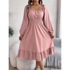 Women's Square Neck Long Sleeve Wrap Waist Ruffle Hem A-Line Dress Elegant Flowy Floral Printed Party Dress - 4 of 4