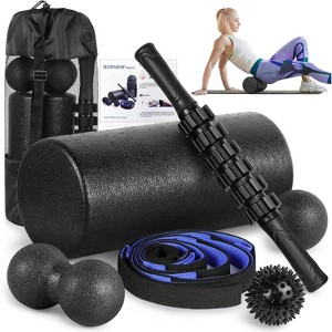 Foam Roller Set - High Density Back Roller, Muscle Roller Stick,2 Foot Fasciitis Ball, Stretching Strap, Massager Ball for Whole Body Physical Therapy - 1 of 4