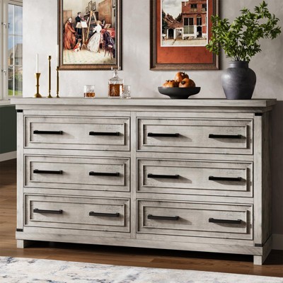 6 Drawers Dresser Chests for Bedroom, 55" Wide Wood Rustic Chest of Drawers