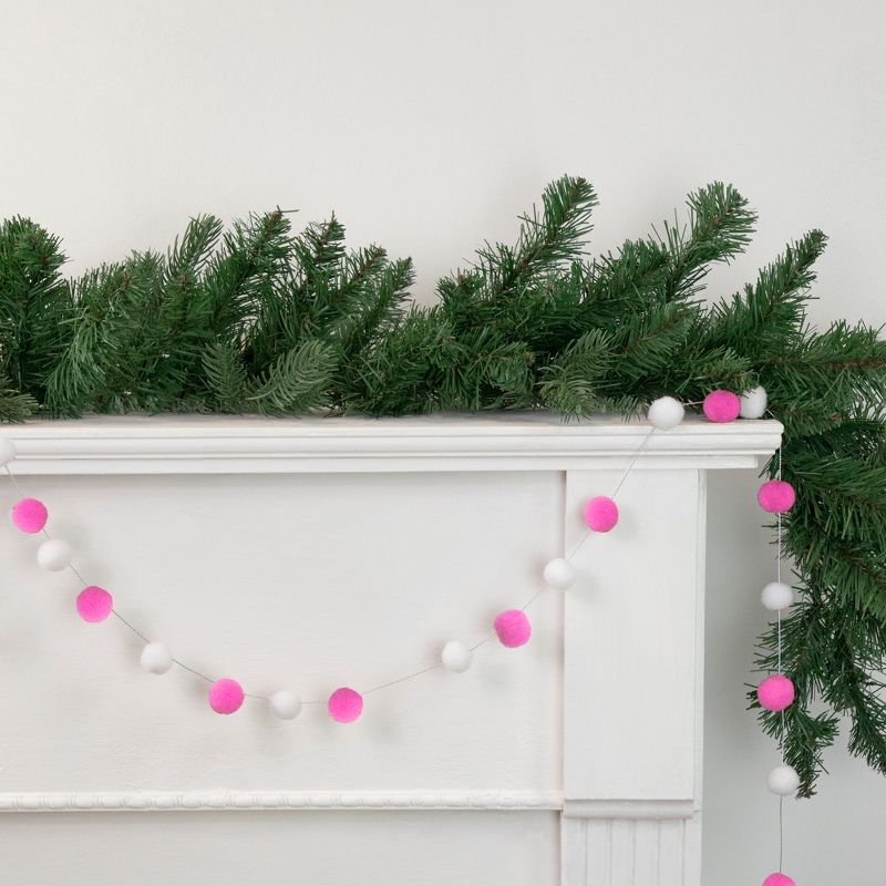 Northlight 9' Pink and White Plush Snowball Christmas Garland, 2 of 5