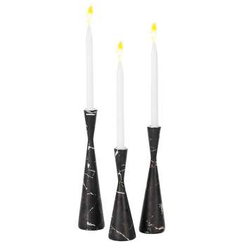 Fabulaxe Set of 3 Decorative Resin Taper Candle Holders, Marble Design Modern Candlesticks