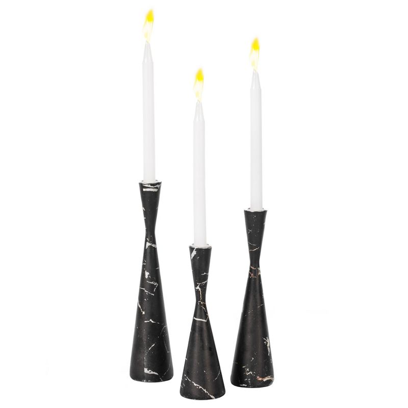 Fabulaxe Set of 3 Decorative Resin Taper Candle Holders, Marble Design Modern Candlesticks, 1 of 9