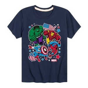 Boys' - Marvel - Avengers America Stickers Style Short Sleeve Graphic T-Shirt - 1 of 4