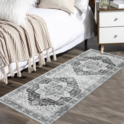 Washable Vintage Persian Area Rug Floral Print Distressed Oriental Rug