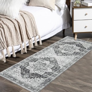 Washable Vintage Persian Area Rug Floral Print Distressed Oriental Rug - 1 of 4