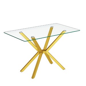 Dolonm Modern 47.24" Tempered Glass Dining Table w/Black/Gold/Silver Metal Legs,Easy Clean & Assemble for Kitchen/Dining Room - 1 of 4