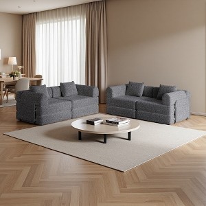 4-Seater Chenille Fabric Folding Sofa Bed with Side Storage & Cushions - 1 of 4