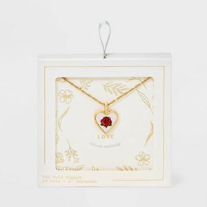 Valentine's Day 14K Gold Dipped Rose Mother of Pearl Heart Pendant Necklace - Ivory/Red - 1 of 4