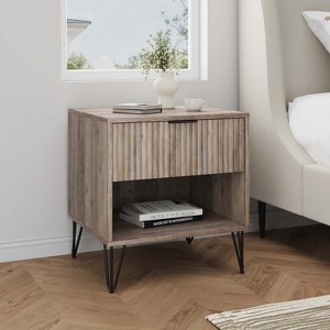 GDFStudio Dumbo Modern Fluted Nightstand with 1 Drawer and 1 Open Shelf - 1 of 4