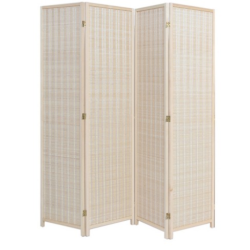 Legacy Decor 4 Panel Room Divider Natural/beige Color Wood And ...