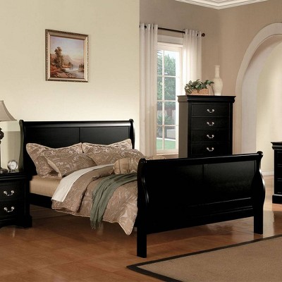 Elegant Queen-Sized Sleigh Bed with 6-Drawer Storage in Black Wood