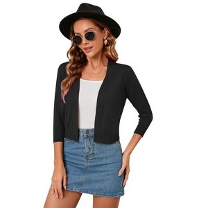 Coolmee Women's 3/4 Sleeve Cropped Cardigan Knit Sweaters Lightweight Open Front Shrug Bolero - 1 of 4