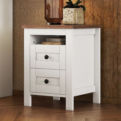 NicBex 2-Drawer Farmhouse Nightstand, Wooden Bedroom Storage Cabinet, Dresser for Small Spaces, Wood Side Table for Bedroom