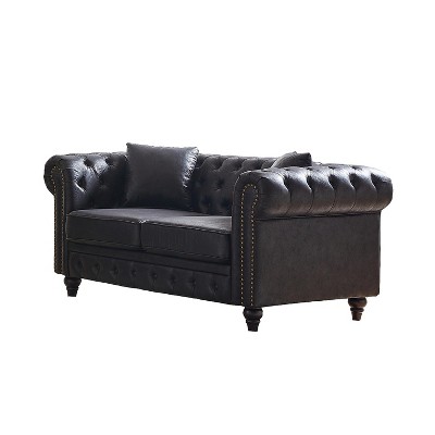 NicBex Button Tufted 63.5 Inch 3-seater Sofa with Rolled Arms and 2 Pillows for Office,Living Room,Apartment,Black