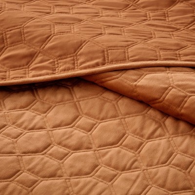 King Rust Velvet Reversible Quilt Set with Shams