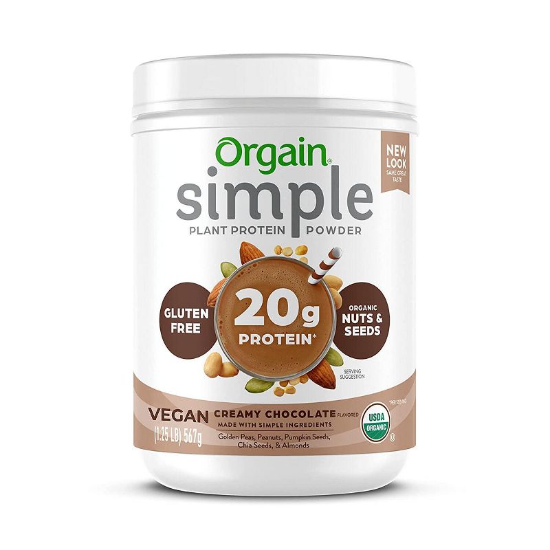 Orgain Organic Vegan Simple Ingredient Plant Based Protein Powder - Chocolate - 1.25lbs, 1 of 8