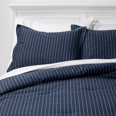 Full/Queen Family Friendly Stripe Comforter & Pillow Sham Set Navy - Threshold™