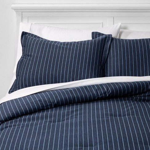 navy blue striped comforter