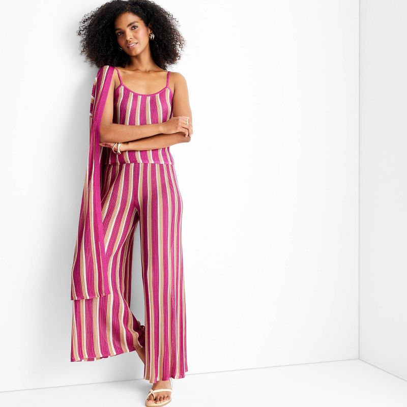 Women's Striped Wide Leg Sweater Pants - Future Collective™ with Jenny K. Lopez Pink, 3 of 9