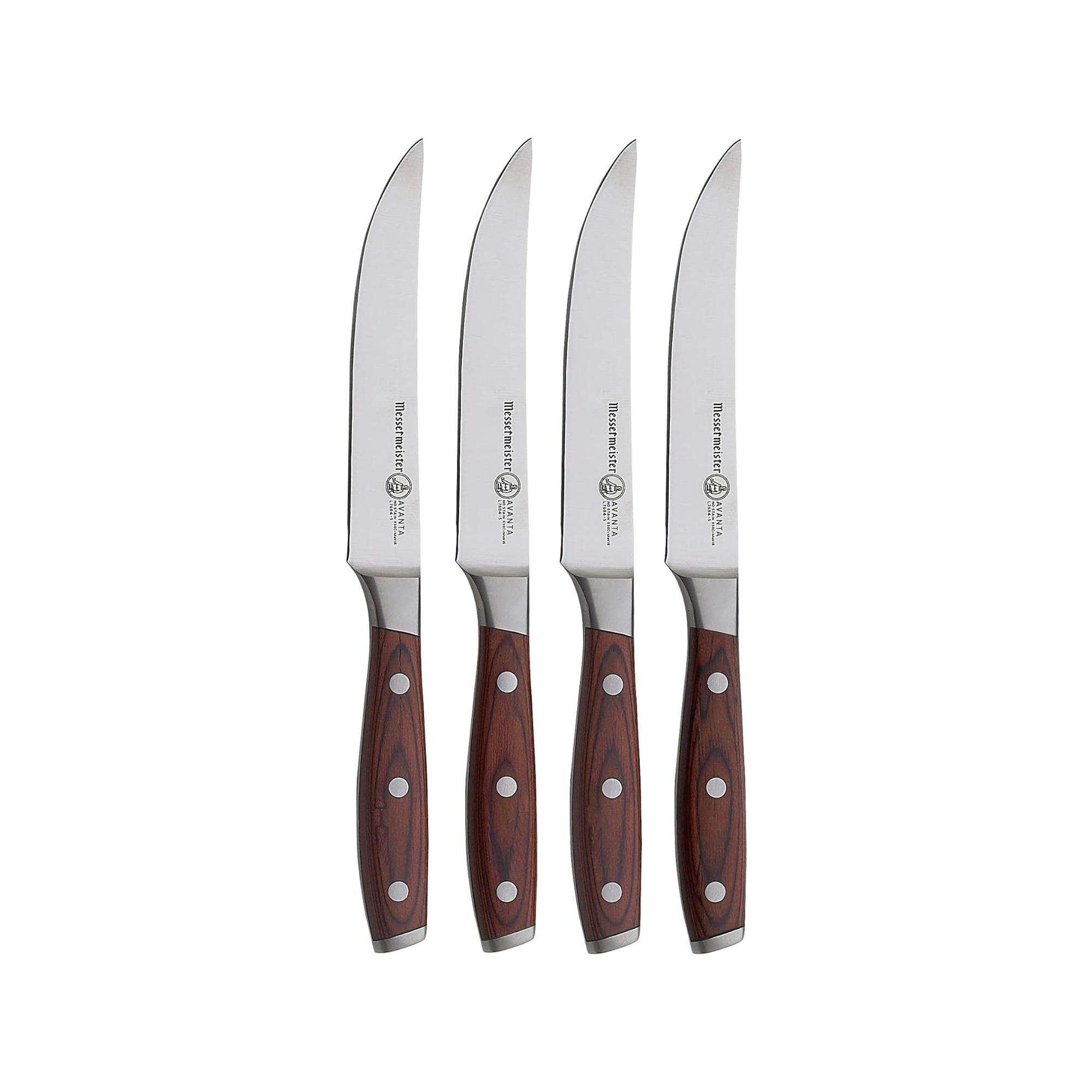 Messermeister Avanta Forged 5” Fine Edge Steak Knife Set - German X50 Stainless Steel - Rust Resistant & Easy to Maintain - Includes 4 Steak Knives