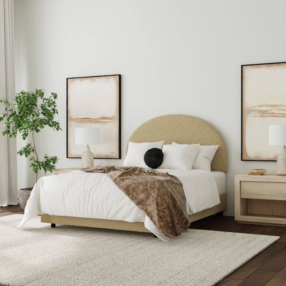 Photos - Bed Adaline Queen Size Upholstered Half-Moon  in Classic Boucle Buff - Threshold™