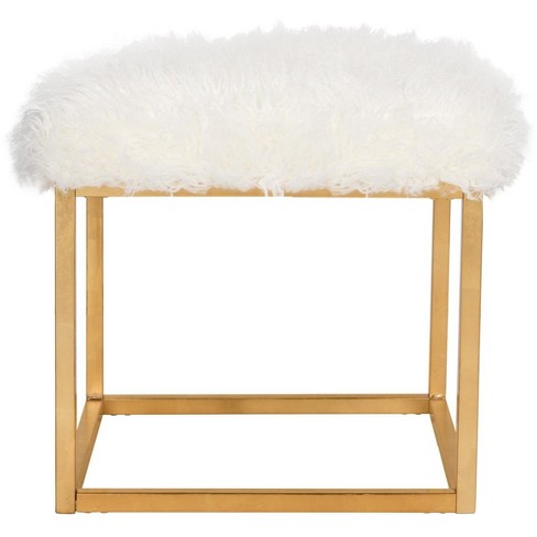 Rowan Contemporary Glam Faux Sheepkin Square Ottoman  - Safavieh - image 1 of 4