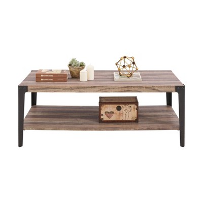 Elegantly Rustic Industrial Coffee Table with Metal Legs and Distressed Wood