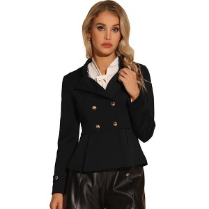 INSPIRE CHIC Women's Regular Fit Stand Collar Double Breasted Casual Peplum Steampunk Jacket - 1 of 4
