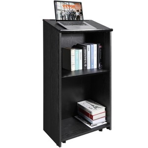 VEVOR Podium Stand, 47 in Hostess Stand with 4 Rolling Wheels, Wood Podium with Storage Shelves, and Slant Desktop, Lecterns & Podiums, Black - 1 of 4
