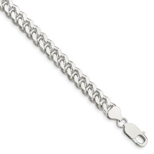 Black Bow Jewelry Men's 7mm, Sterling Silver Solid D/C Domed Curb Chain Bracelet - 1 of 4