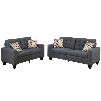 Poundex 2 Piece Fabric Sofa Loveseat Set in Blue Gray Color