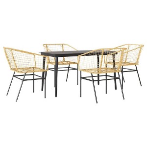 vidaXL 5 Piece Patio Dining Set - Brown Poly Rattan Outdoor Furniture with Glass Table for Garden/Yard/Deck - 1 of 4