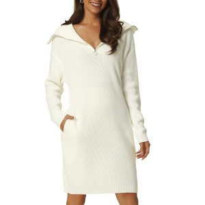 INSPIRE CHIC Women's Fall Winter Zipper V Neck Long Sleeve Slim Fit Casual Sweater Dress - 1 of 4