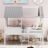 PAGED Twin Size Low Loft Bed, Wooden House Shape Bed Frame with Roof, Inclined Ladder and Guardrail, Modern Bunk Bed for Boy and Girl - 2 of 4
