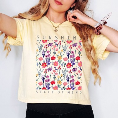 Simply Sage Market Women's Sunshine State of Mind Flowers Short Sleeve Relaxed Fit Cropped Tee