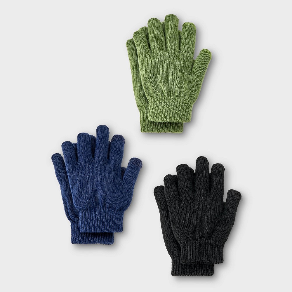 Kids' 3pk Value Gloves - Cat & Jack™ Navy Blue/Black/Green