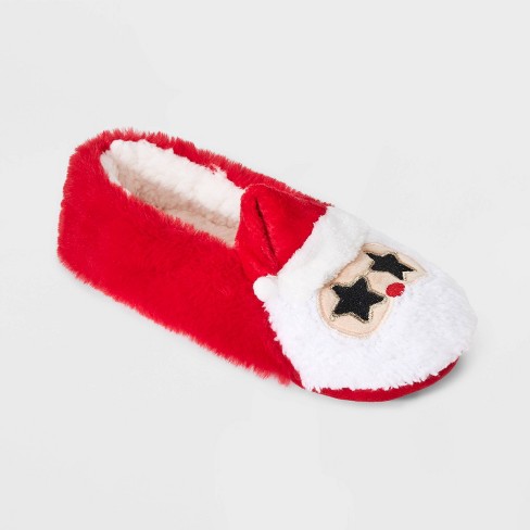 Women s Santa Sunglasses Faux Fur Christmas Slipper Socks With Grippers Wondershop Red ivory Target